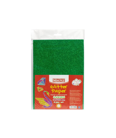 Carton cu sclipici 290gr/m2 A4, 5 buc, Verde